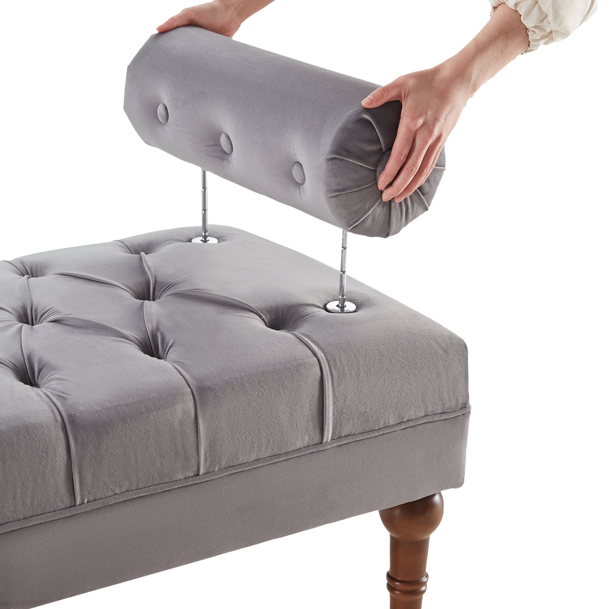 60.2 Inch Grey Tufted Upholstered Bench with 2 Pillows Q163622