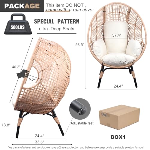 Oversized Wicker Egg Chair with Stand Cushion 500lbs Capacity U3309