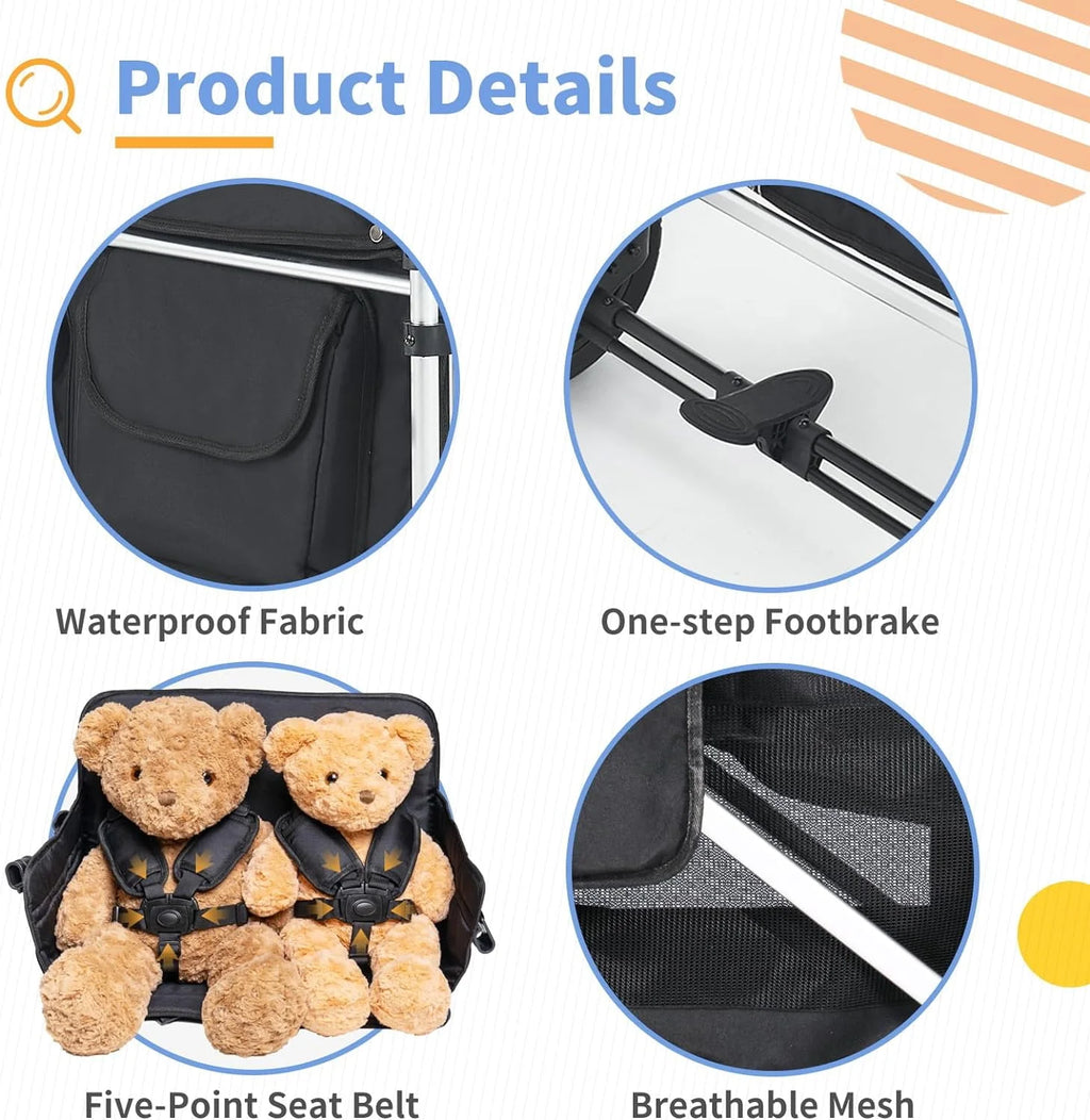 4 Kids Foldable Stroller Wagon with Canopy V16802