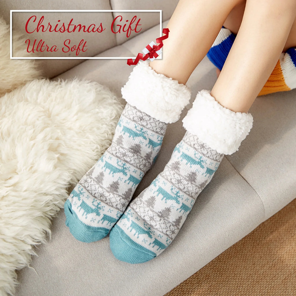 3 Pairs Non Skid Warm Thermal Plush Fuzzy Slipper Socks C297