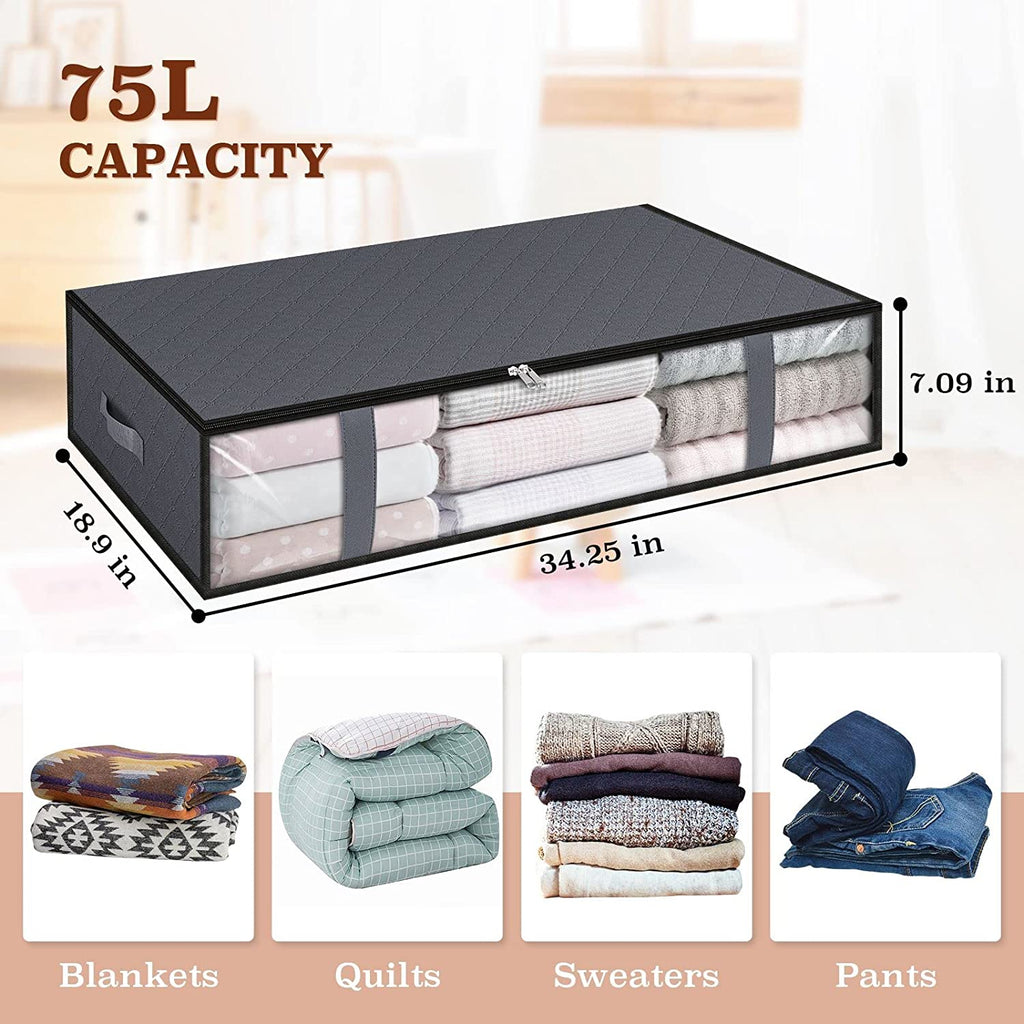 90L 3 Pack Grey Foldable Storage Bins with Durable Handles I421496