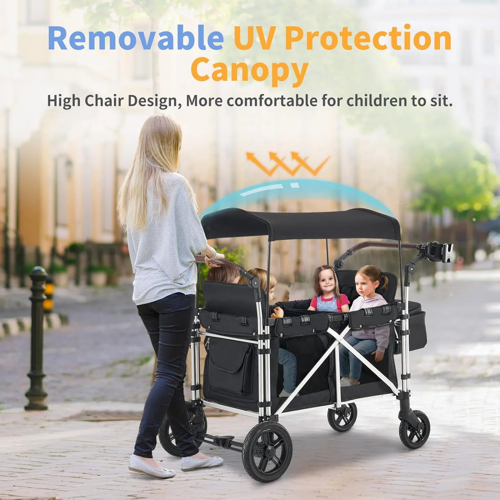 4 Kids Foldable Stroller Wagon with Canopy V16802