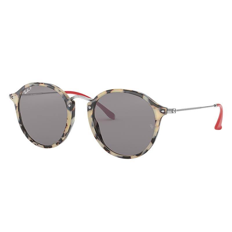 Beige Havana Grey Polar Round Sunglasses 52 mm O635