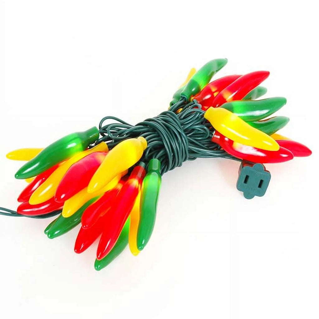 35 Light Chilli Pepper Mini Light Set, Red/Green/Yellow, Green Wire, 11' Long Z74051