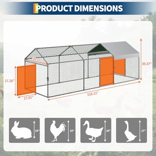 Large Metal Chicken Coop with Waterproof Anti-UV Cover B14410