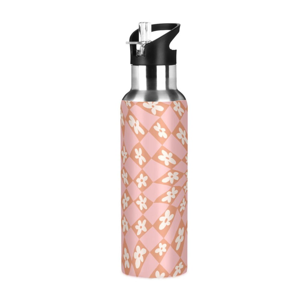 Pink-orange Lattice Flower Stainless Steel Insulated Vacuum Flask M72113
