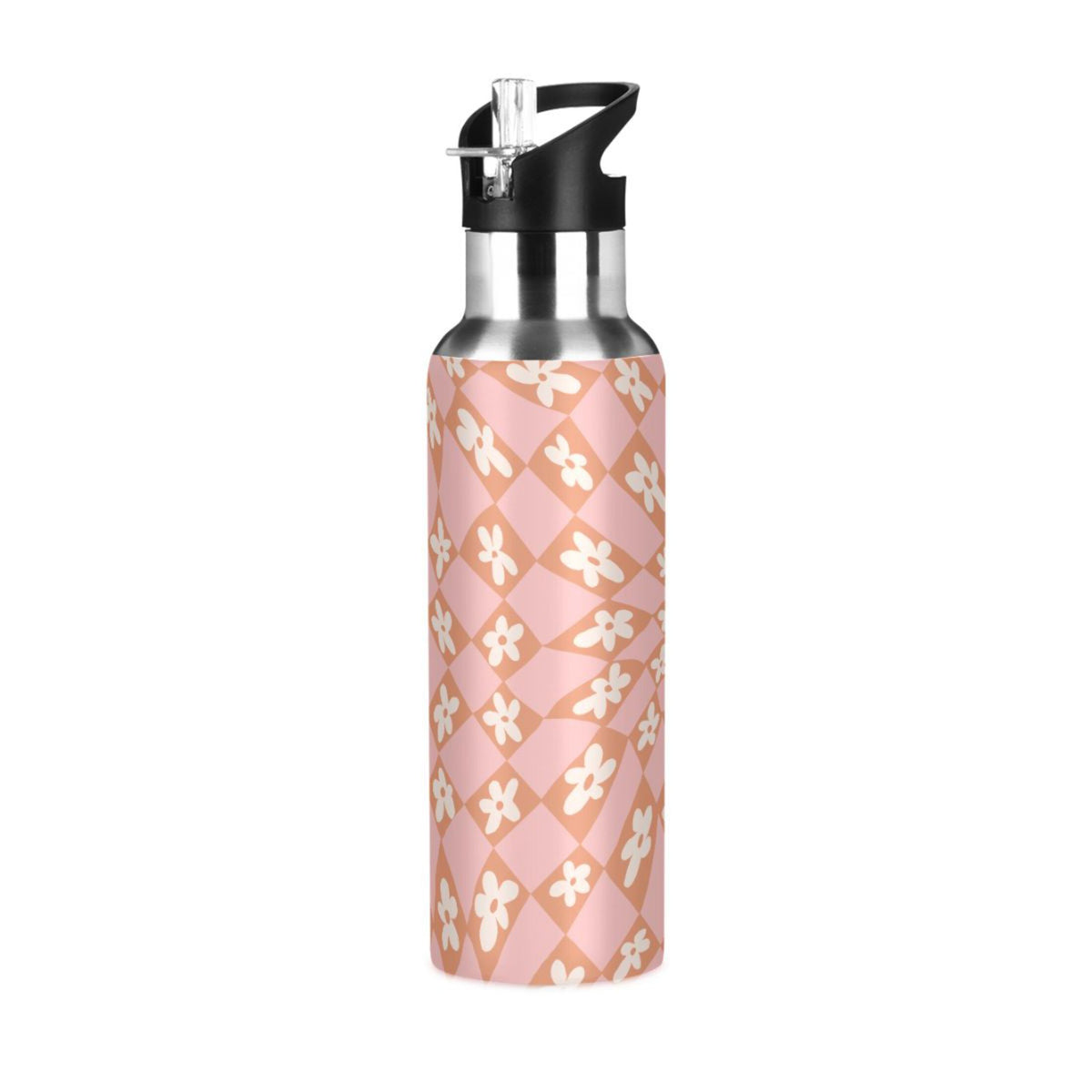 Pink-orange Lattice Flower Stainless Steel Insulated Vacuum Flask M72113