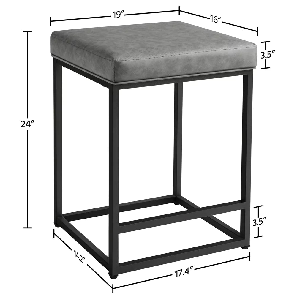 24" Modern Upholstered Backless Counter Bar Stools, 2pcs, Gray O121697