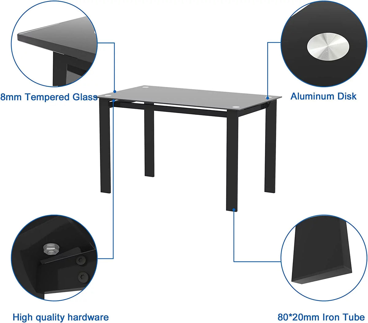 Black 5 Piece Dining Table Set for 4 W302