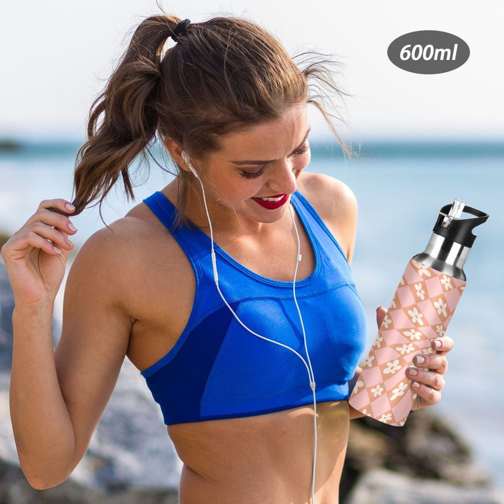 Pink-orange Lattice Flower Stainless Steel Insulated Vacuum Flask M72113