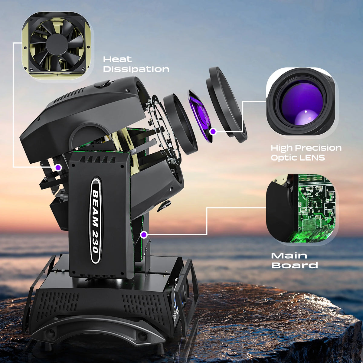 2 Pack 230W Beam Moving Head Light 8 Prisms 17 Gobos RGBW LED DJ Lighting 16CH DMX Control N3376