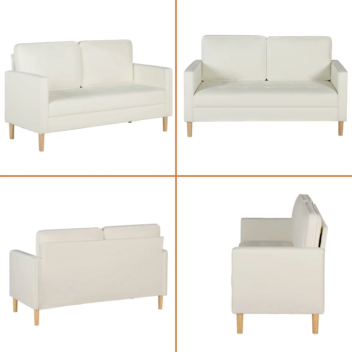 57" Faux Leather 2 Seat Sofa with Armrest E9885
