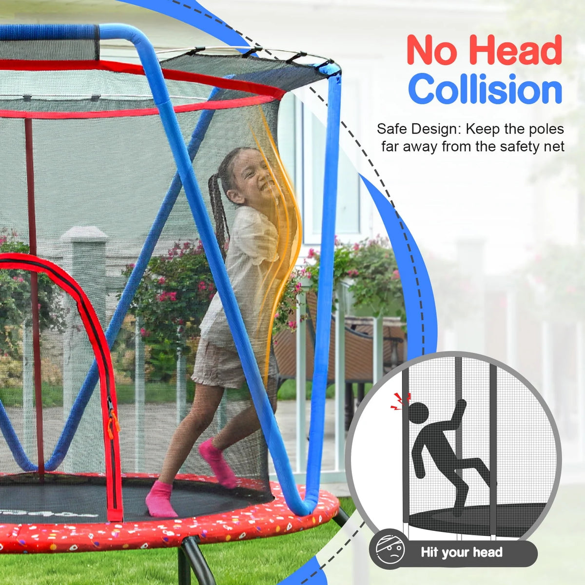 66 Kids Trampoline with Basketball Hoop and Safety Enclosure Net T44190