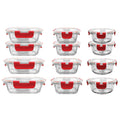 24-Piece Glass Food Storage Set with Locking Hinge Red Lids Y698