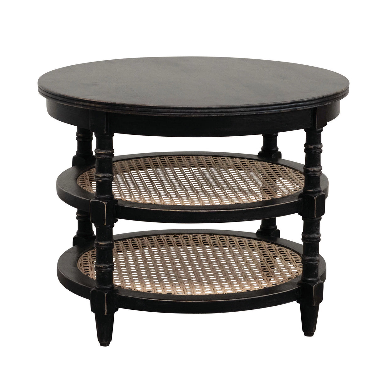 Black Mango Wood End Table with 2 Cane Shelves D413