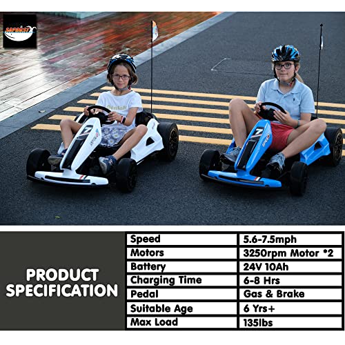 24V 10Ah Electric Go Kart with Drifting Function, 2WD Ride On Car, White C908