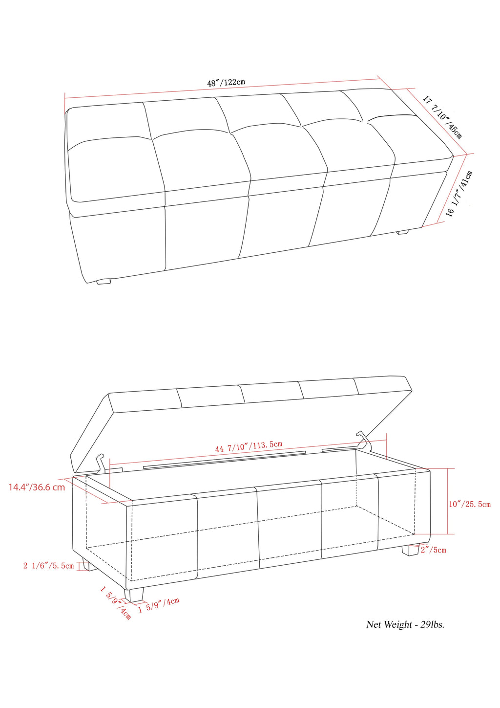 Large Storage Ottoman Bench N51181