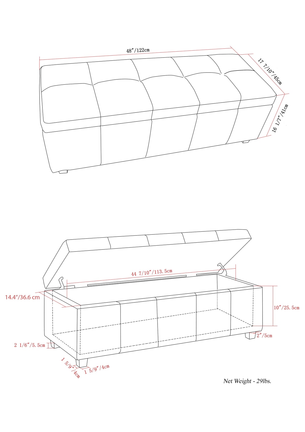 Large Storage Ottoman Bench N51181