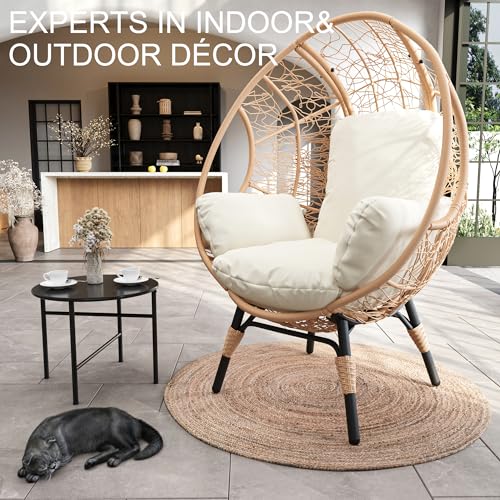 Oversized Wicker Egg Chair with Stand Cushion 500lbs Capacity U3309