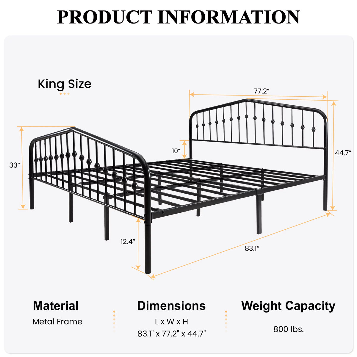 Black Queen Size Metal Platform Bed Frame with Headboard and Underbed Storage Z907