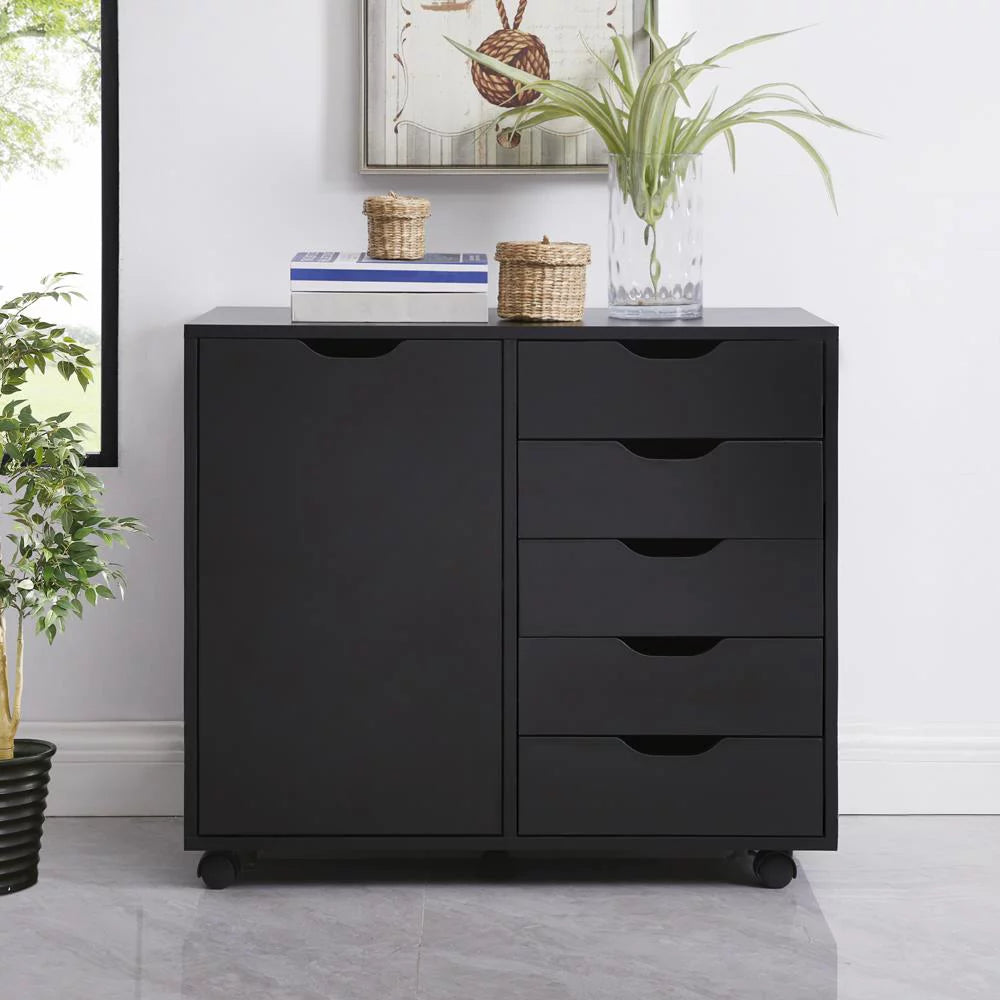 Black 5 Drawer File Cabinet with Wheels B871