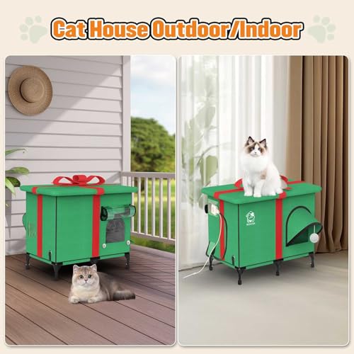 Weatherproof Insulated Outdoor Cat House with Heated Pad and Cooling Pad U428048