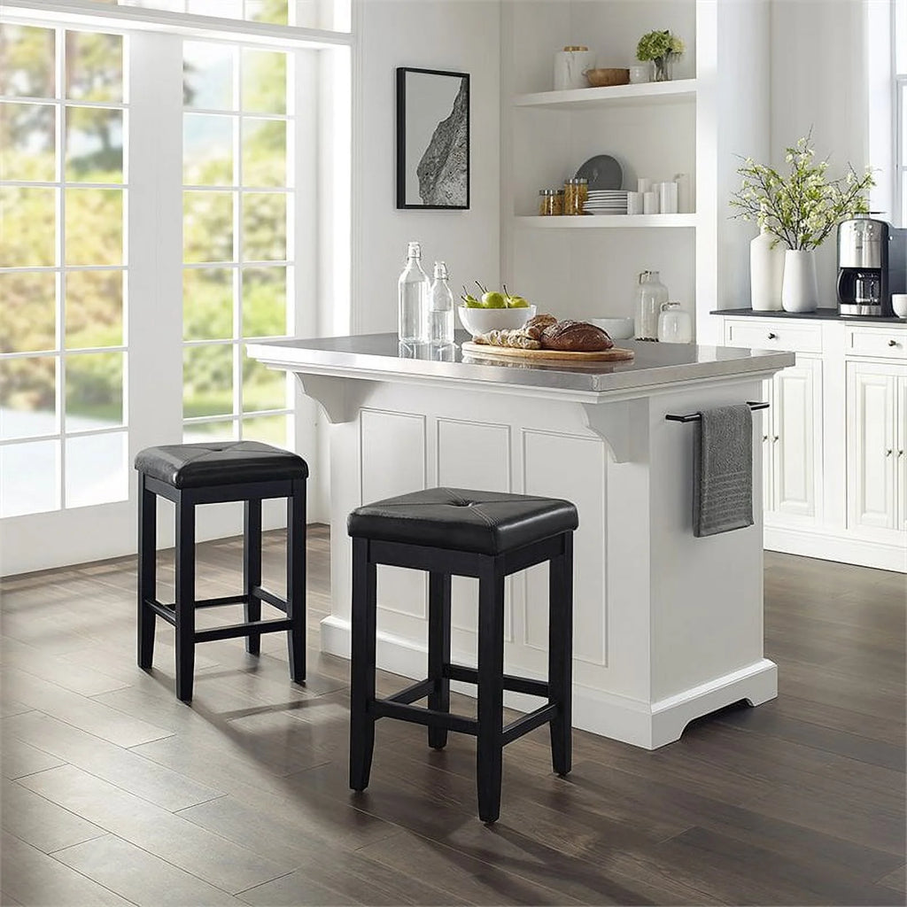White Kitchen Island with Square Stools N871
