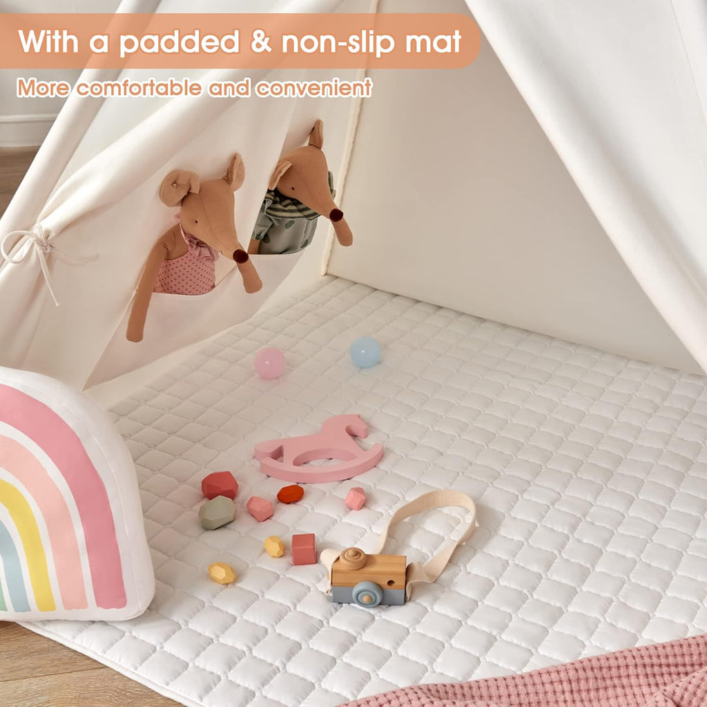 White Canvas Kids Teepee Tent with Padded Mat & Carry Case H852