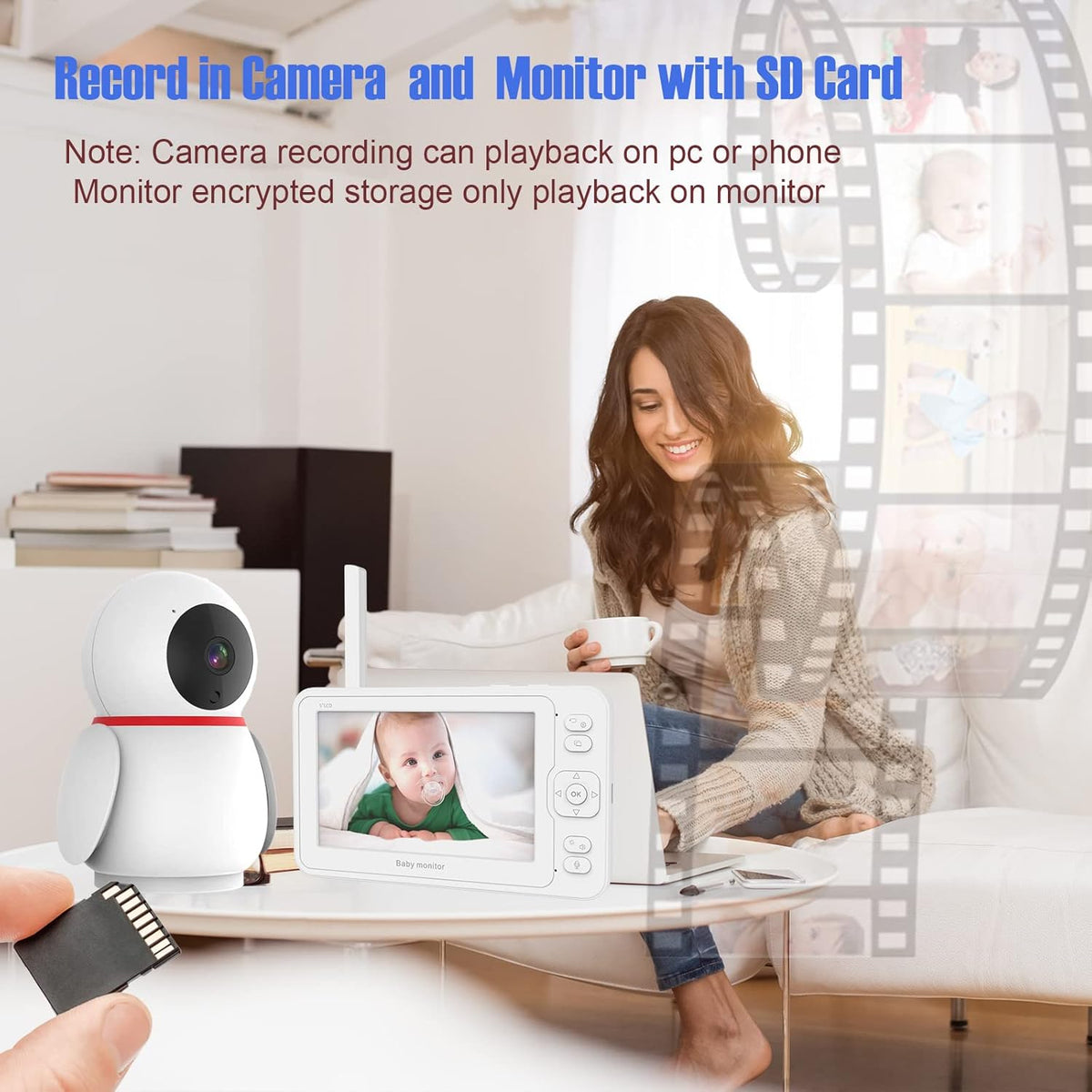 Baby Monitor with Camera and Audio, 5 HD Monitors, No WiFi/App, Night Vision, Sound and Temperature Detection, Twist Mount O5932
