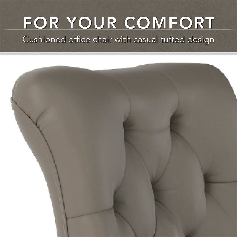 60W L Shaped Computer Desk with Storage and Mid Back Tufted Office Chair in Pure White and Shiplap Gray H39348