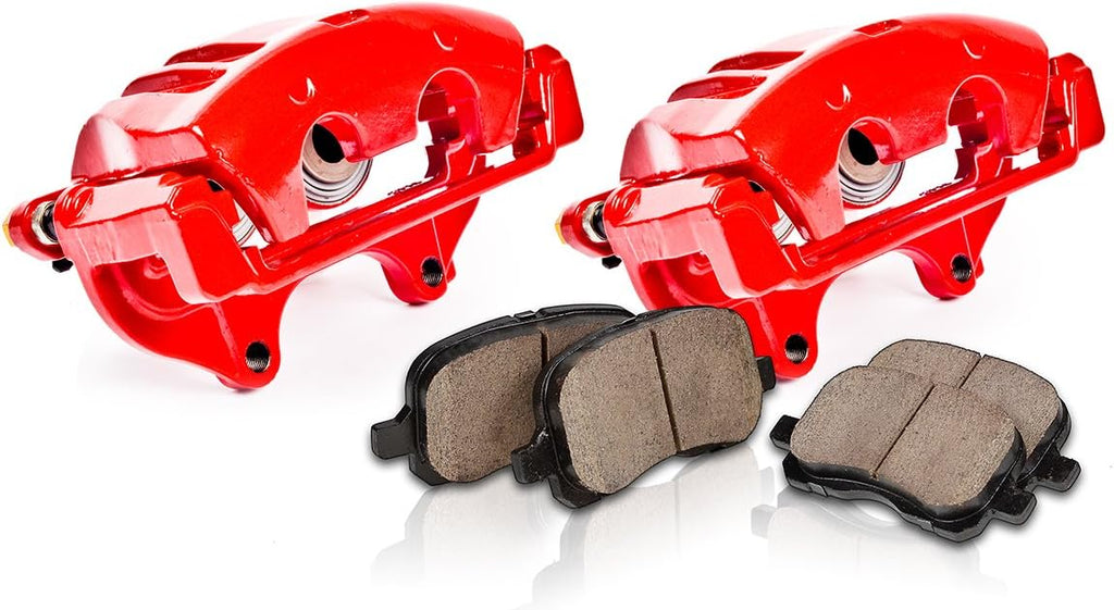 Red Powder Coated Caliper Assembly Set with Ceramic Brake Pads and Sensors N3525