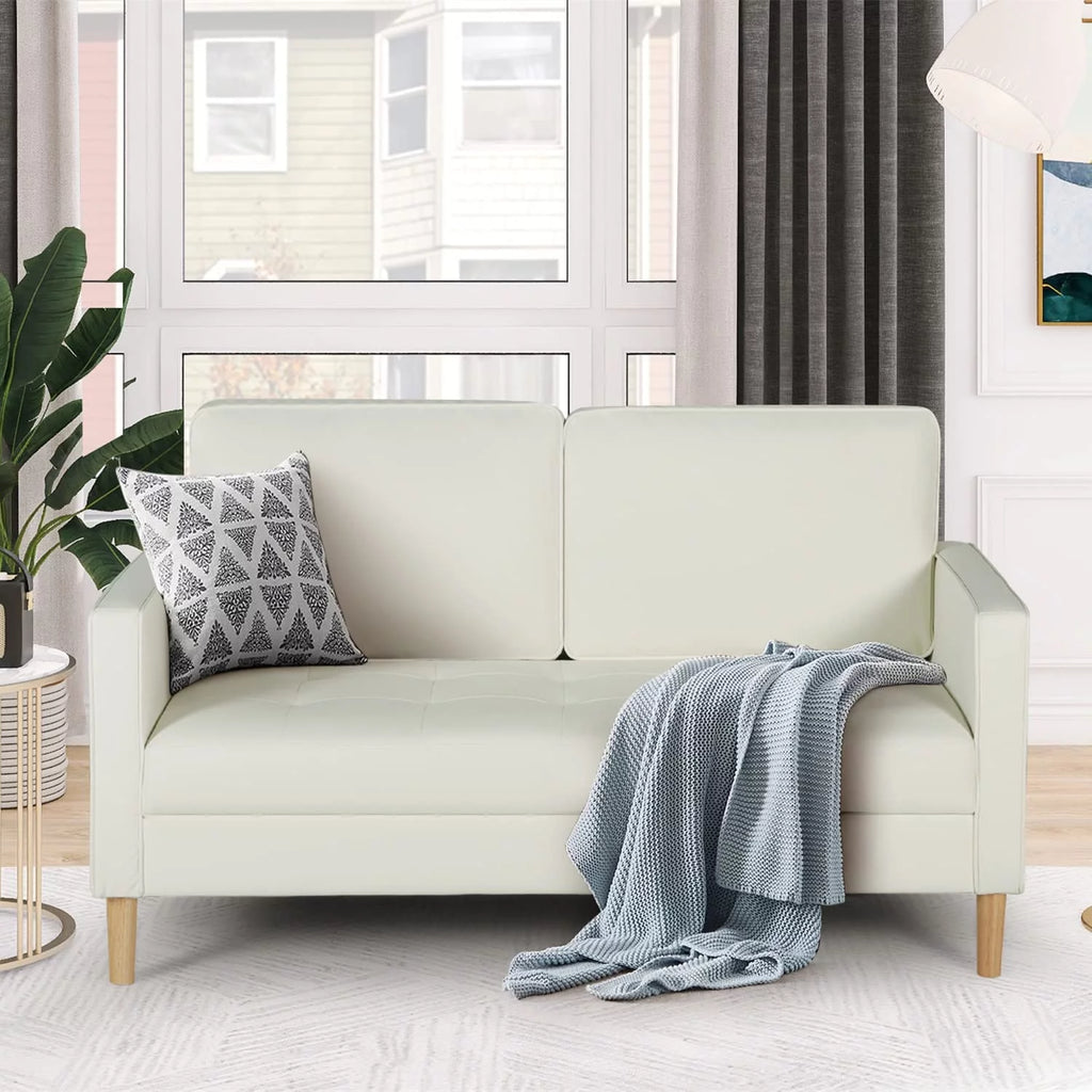 57" Faux Leather 2 Seat Sofa with Armrest E9885