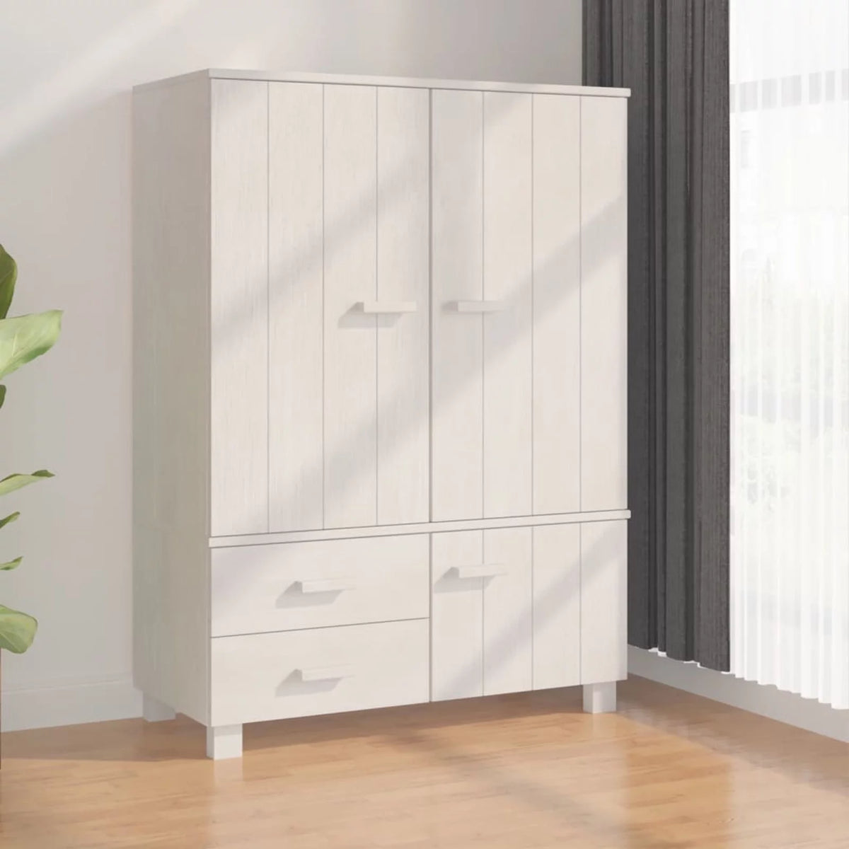 Pine Wood Wardrobe with Doors and Drawers W95586