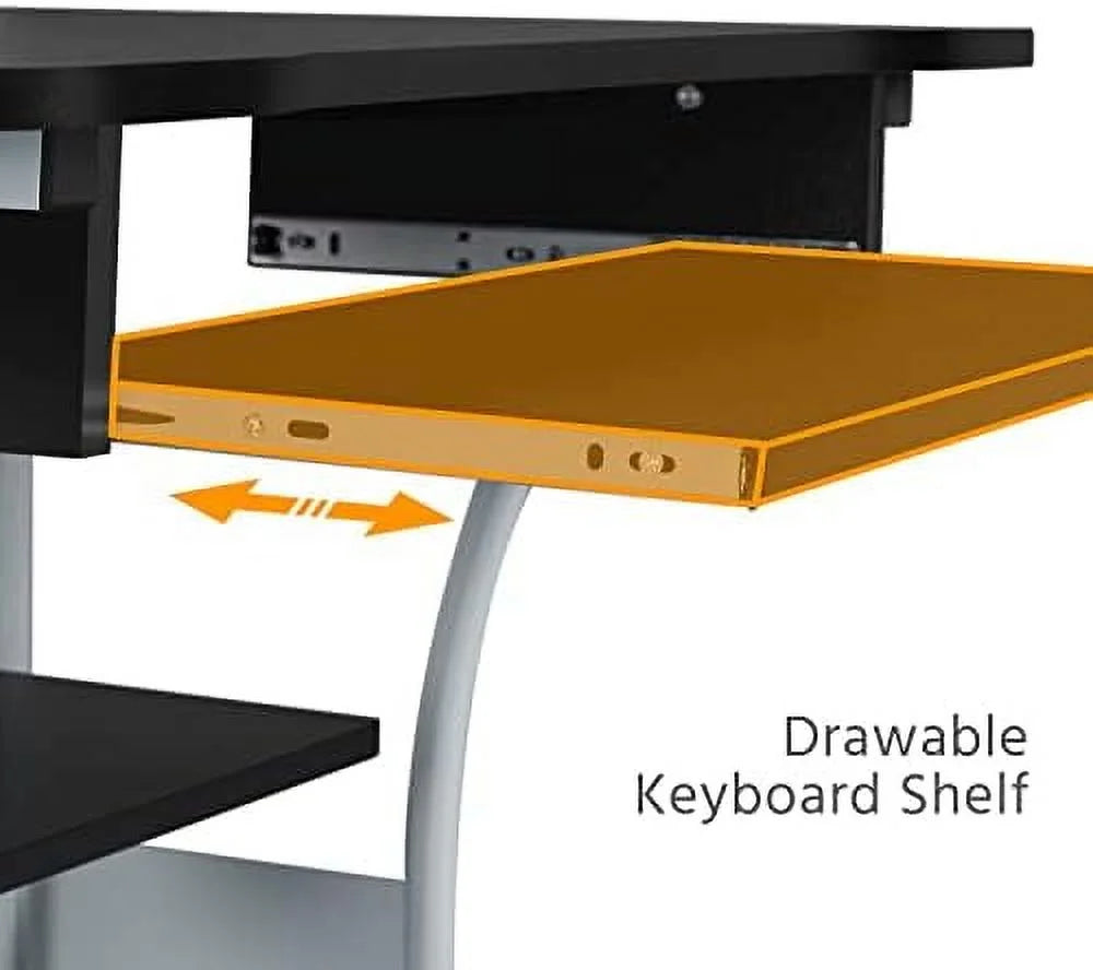 Black 3 Tier Computer Desk with Printer Shelf and Keyboard Tray I78109