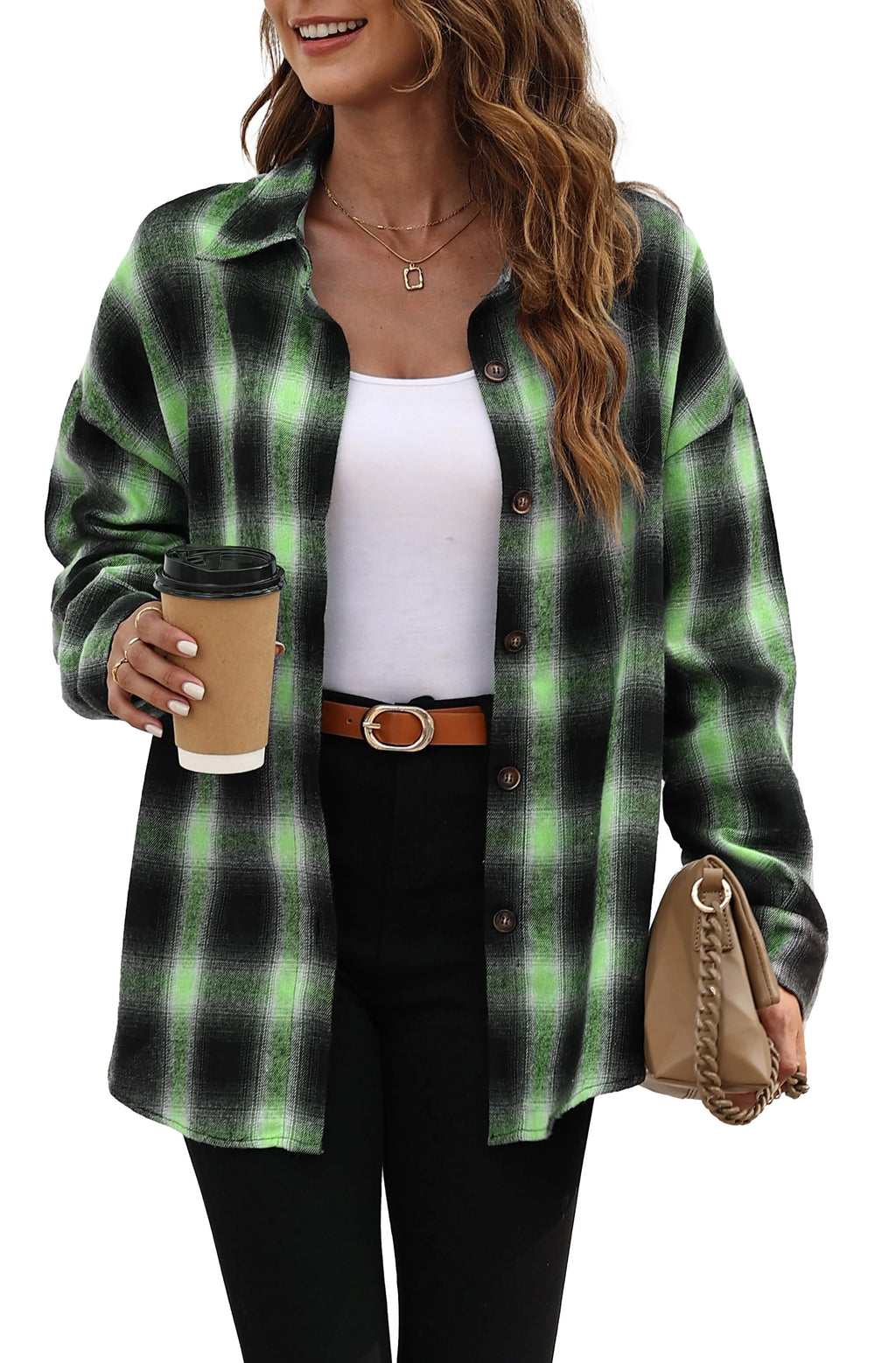 Plaid Flannel Oversized Long Sleeve Button Down Shirt S580651