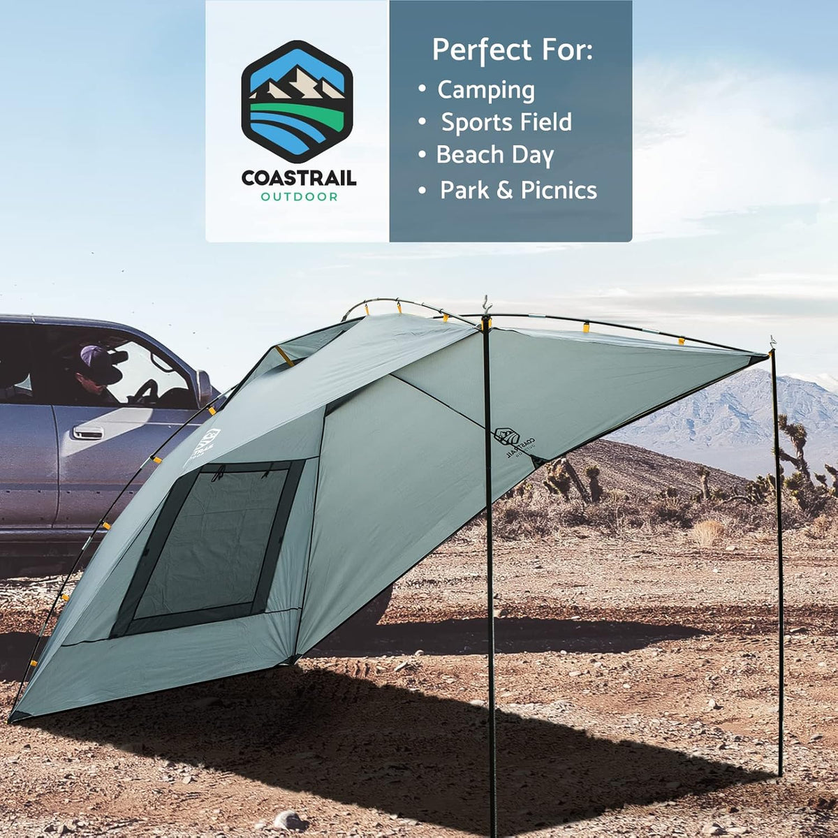 Grey Extra Large Car Canopy Sun Shelter with Side-Wall A96967
