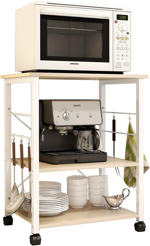 White Oak 3-Tier Kitchen Baker's Rack Microwave Oven Stand Storage Cart Workstation Shelf Q835