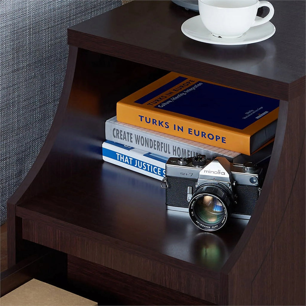 Walnut Wood Storage End Table Set of 2 Q263