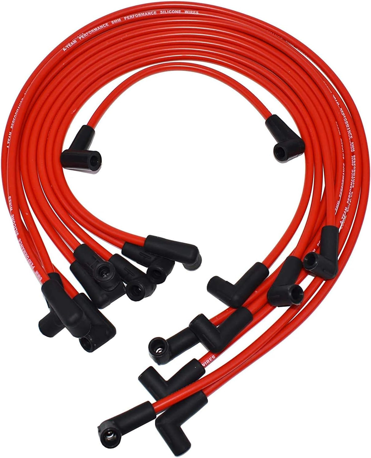 8mm Spark Plug Wires and E-Core Ignition Coil for SBC BBC GMC Chevrolet 5.7L Pickup Truck Van Camaro 305 350 Red Cap and Wires N66970