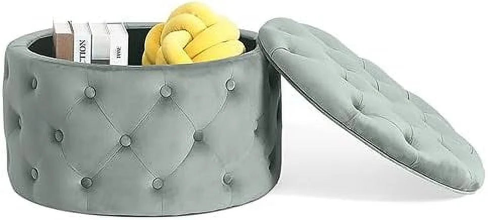 Round Velvet Button Tufted Ottoman Q609