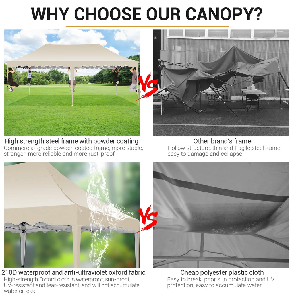 10' x 20' Pop Up Canopy Party Tent with Carry Bag, Khaki K1521
