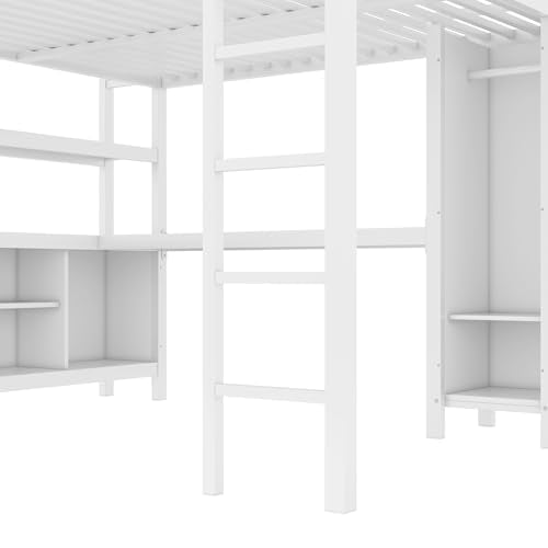 Queen Size Black Metal Loft Bed with Desk and Wardrobe H114353
