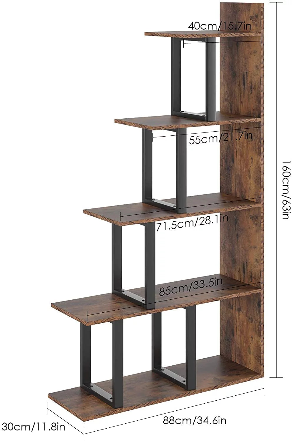 5 Tier Wooden Bookshelf with Metal Frame W53315