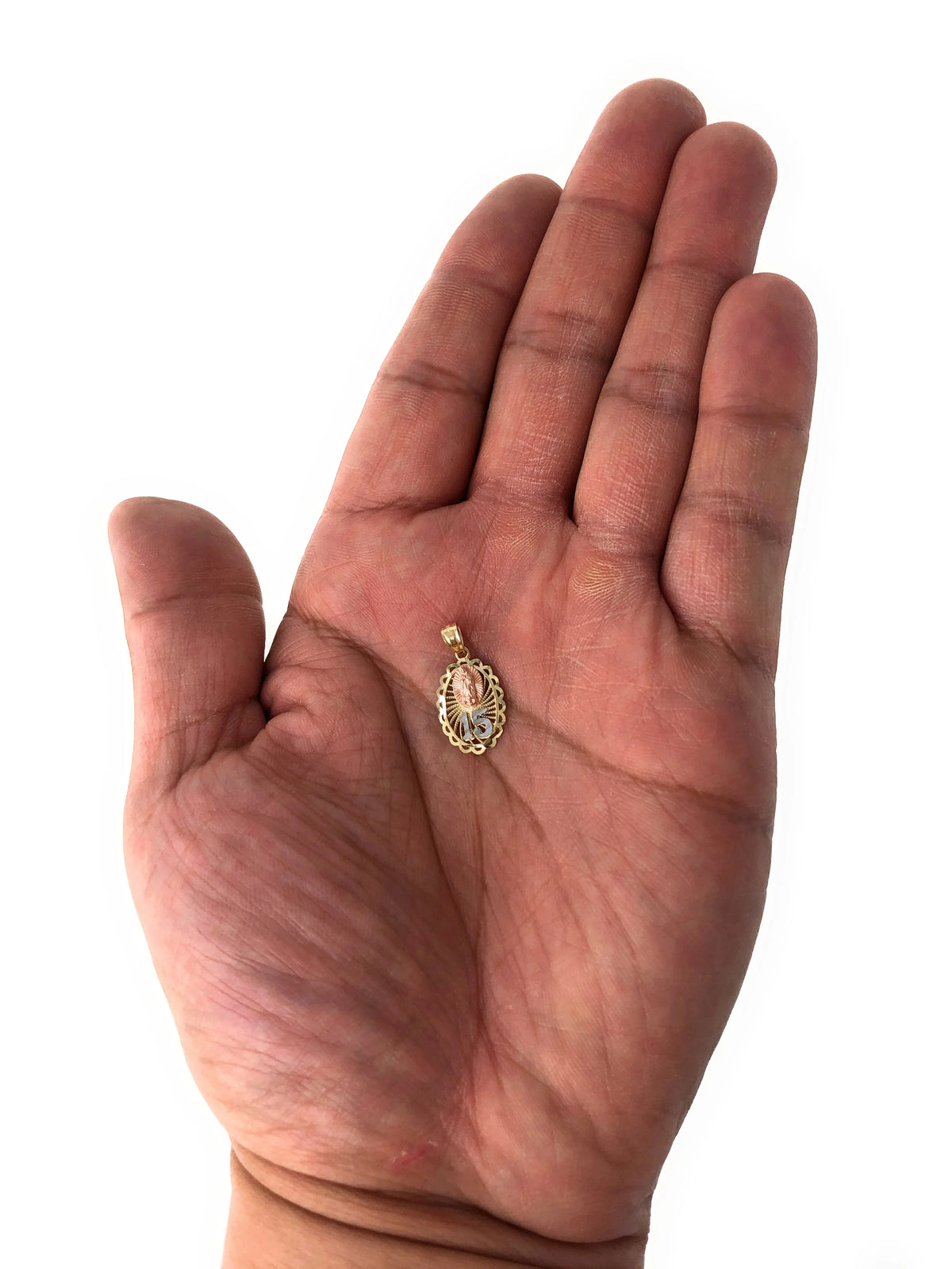 14K Tri Color Gold Virgin Mary Round Charm Pendant G1502