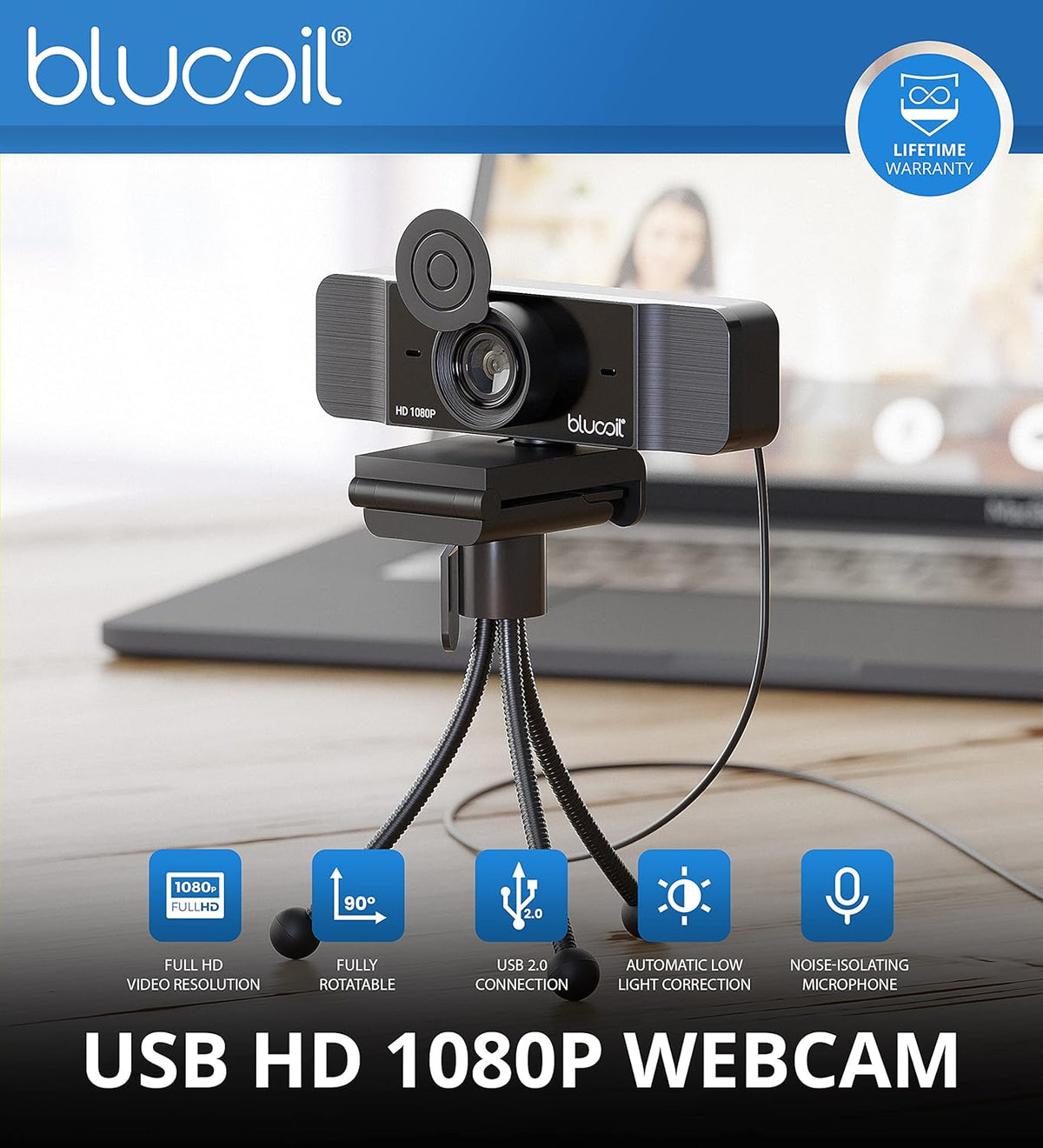 Noise Canceling Bluetooth Headset Bundle with USB Webcam and Conference Speakerphone O823