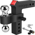 Adjustable Trailer Hitch Ball Mount with Forged Aluminum Shank, 8-Inch Drop, 2.5-Inch Receiver, 2" & 2-5/16" Tow Balls, 14500 lbs, Polished Silver W320
