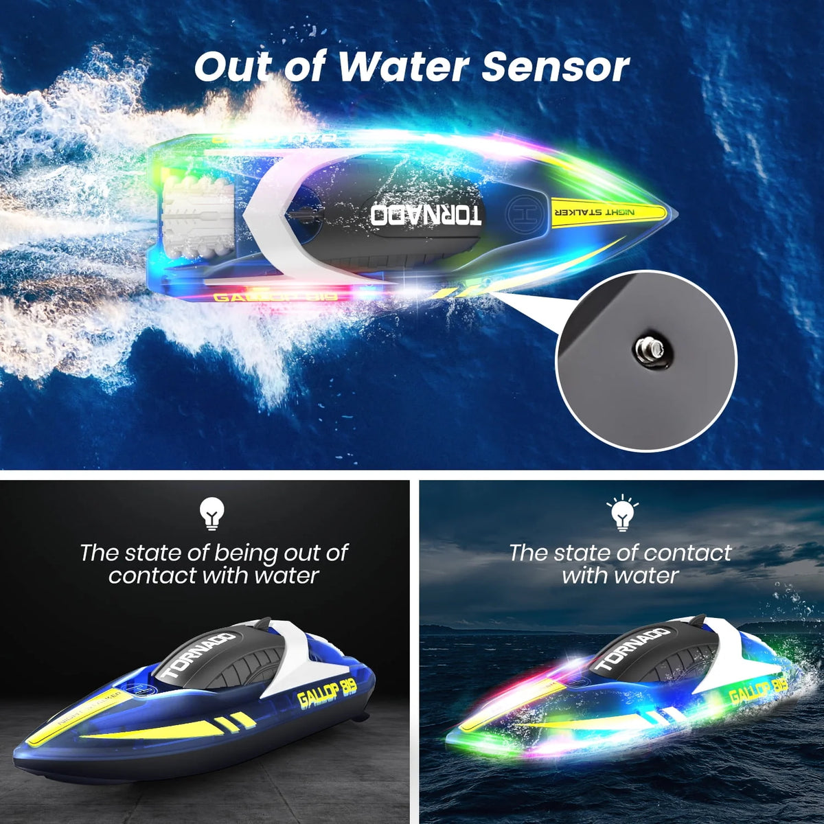 Remote Control Boat with LED Lights, 2 Rechargeable Battery K764211