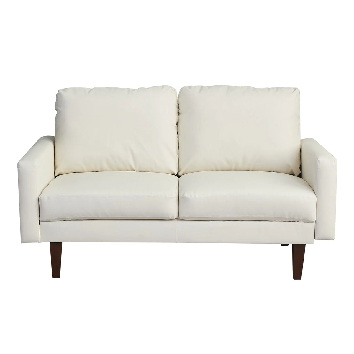 Beige Faux Leather Square Arm Loveseat P20564