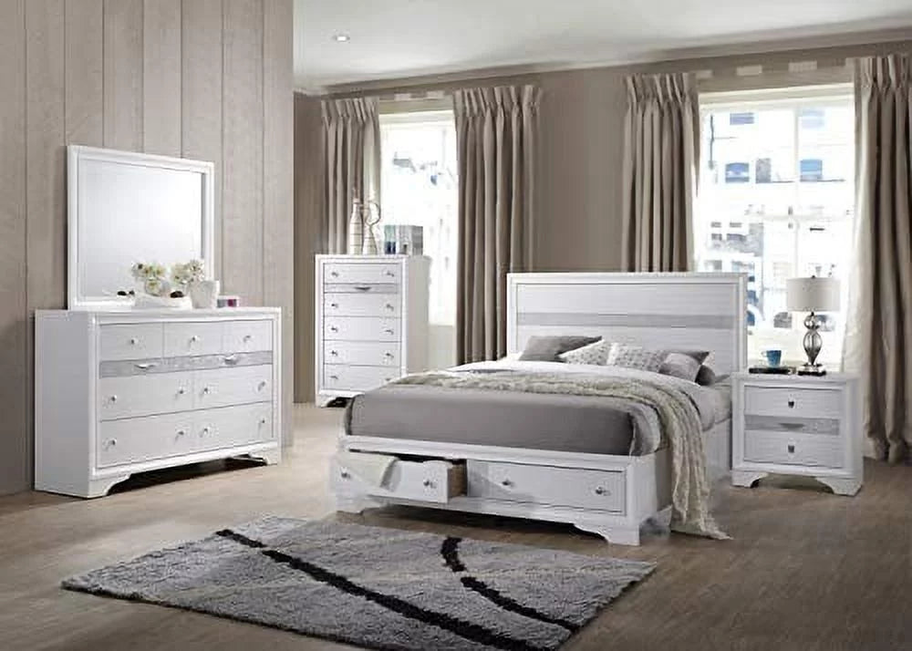 Queen Size 6-Piece Bedroom Set with Dresser Mirror Chest and 2 Night Stands Q190488