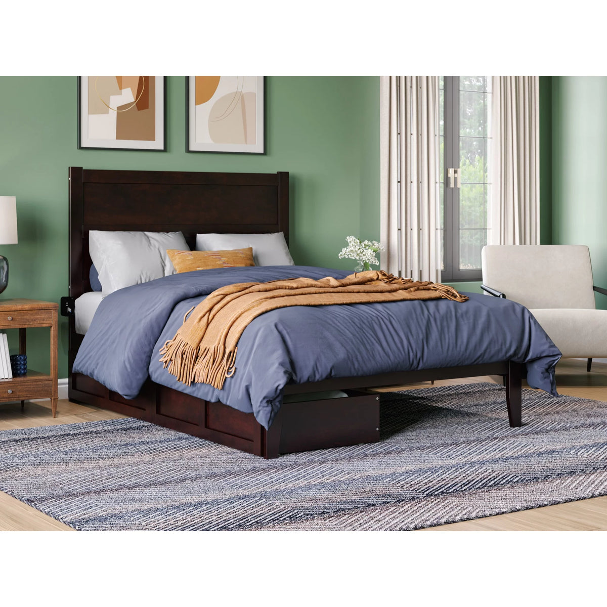 Full Solid Wood Bed with 2 Drawers and USB Charger in Espresso W65545